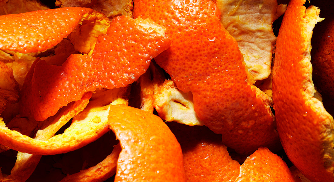 Close-up of dried orange peels with a close-up view