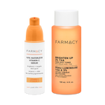 Farmacy Bright Days Ahead Duo featuring 10% Vitamin C Serum 30 mL and Brighten Up TXA Toner 120 mL on a white background