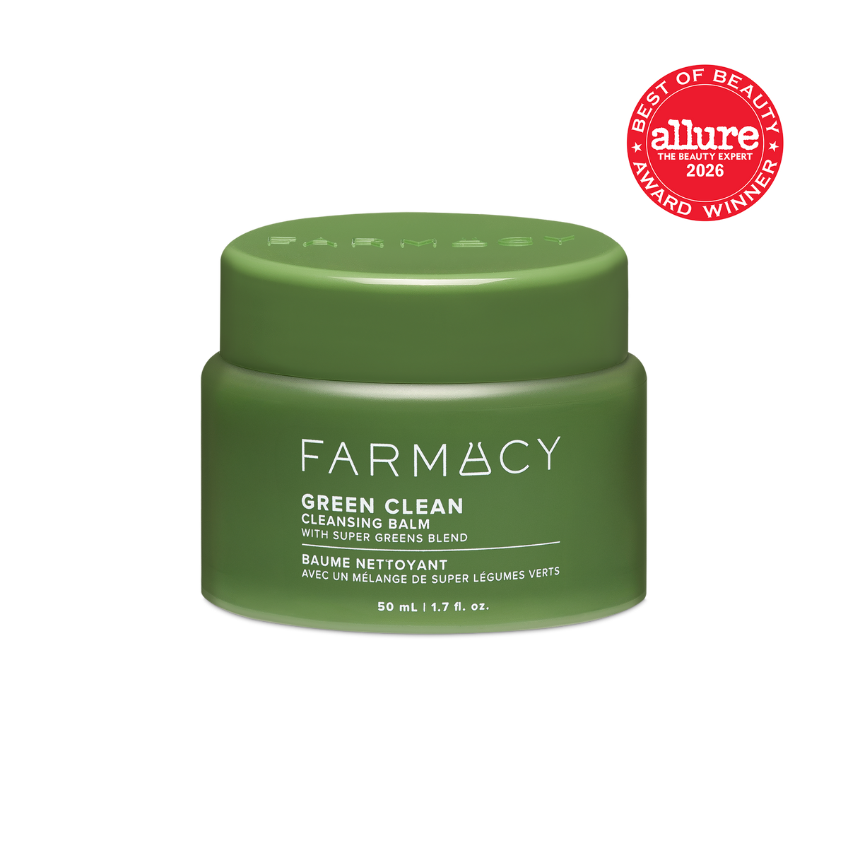 50mL jar of Green Clean Cleansing Balm with a red Allure Best of Beauty Award Winner badge in the top right corner on a white background