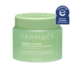 200mL jar of Farmacy Green Clean cleansing balm fragrance-free with National Eczema Association acceptance badge on a white background